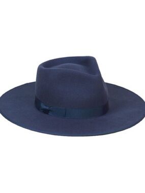 Brixton California Classic Wide-Brim Wool Fedora Hat in Deep Navy